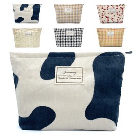 znmeny Women's Makeup Pouch, Cosmetic Pouch, Large Capacity, Cute, Stylish, Square, Storage Pouch, Portable, For Travel, Black and White Cow Pattern