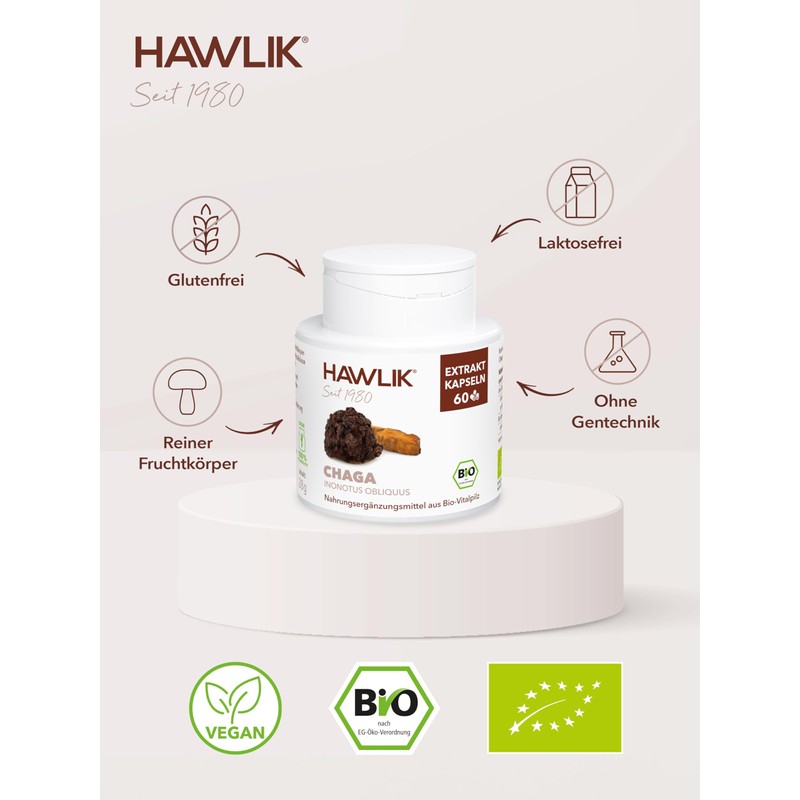 HAWLIK Vital Mushrooms Chaga Extract Capsules - 60 Capsules -