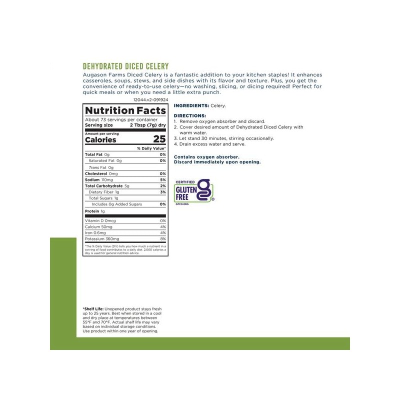 Augason Farms Dehydrated Cross Cut Celery Can, Emergency Food Supply,