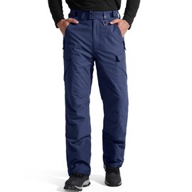 FREE SOLDIER Men's Waterproof Snow Insulated Pants Winter Skiing Snowboarding Pants with Zipper Pockets (Navy Blue Large(38-40)/32L)