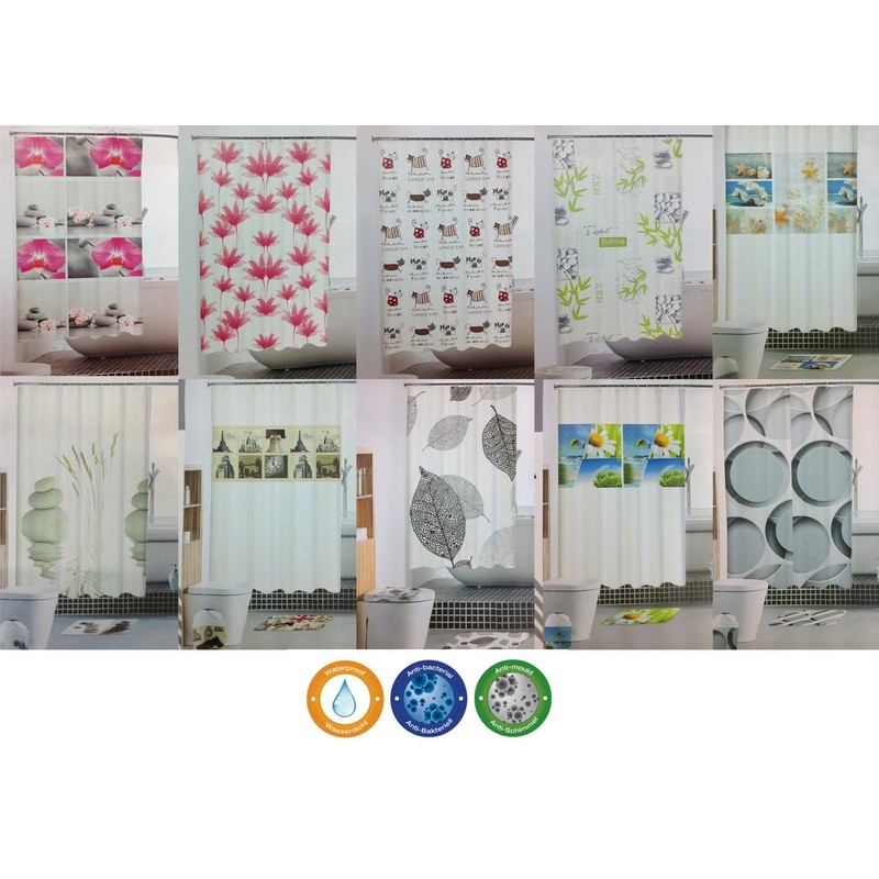 GMMH Shower Curtain Anti Mould Effect Bath Curtain Waterproof Includes