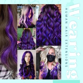 RUNATURE Purple Clip in Hair Extensions Human Hair Colored Purple Clip in Hair Extensions Purple Hair Extensions Clip in Real Hair 18 Inch 25g 5pcs