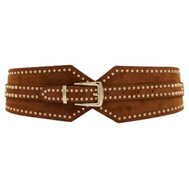 ZYALTFDC Western Studded Brown Belts for Women Dresses Vintage Cinch Retro Stretchy Belt Women Y2K Chunky Wide Waist Dress Belts Lady Girls Fashion Trendy Adjustable Waistband Accessories