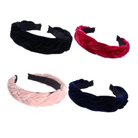 Beavorty Gold Velvet Headband 4pcs Set Fashion Wide Headwrap Cotton Fabric Braid Headband Elegant