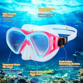 Kids Snorkel Set Dry Top Snorkeling Gear for Kids Boys Girls Youth Junior Age 5-15, Anti-Fog Anti-Leak Snorkel Mask Scuba Diving Mask Swimming Goggles with Nose Cover