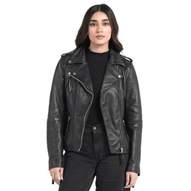STREGA Leather Jacket Women Lambskin Leather Motorcycle Jacket-Real Leather Moto Jacket for Women(US, Alpha, X-Small, Regular, Regular, Black)