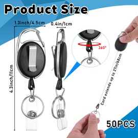 50 Pcs Heavy Duty Retractable Badge Reels, Badge Holder Clips Bulk ID Card Key Holders with Carabiner Belt Clip and Key Ring for Office Worker Doctor Nurse