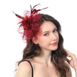 Ladiery Women Fascinators Hat for Tea Party Mesh Flower Feather Beads Kentucky Derby Hats with Headband and Clip for Girls
