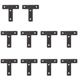 10Pcs Flat T Corner Bracket 50mm x 50mm Stainless Steel Joining Brace Brackets Mending Plates for Wood Shelf Cabinet Table Chair (Black)