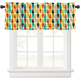 Cortinas de cenefa de cocina de mediados de siglo, abstractas geométricas estéticas retro de mediados de siglo, con impresión moderna, tratamientos de ventana pequeña para cocina, sala de estar,