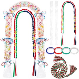 Lyrow 26 Pcs 2025 Graduation Leis Kit Mexican Graduation Ribbon Lei Red, White Blue and Green Grad Candy Lei with Honor Cord Graduation Gift for Men and Women Party Accessories