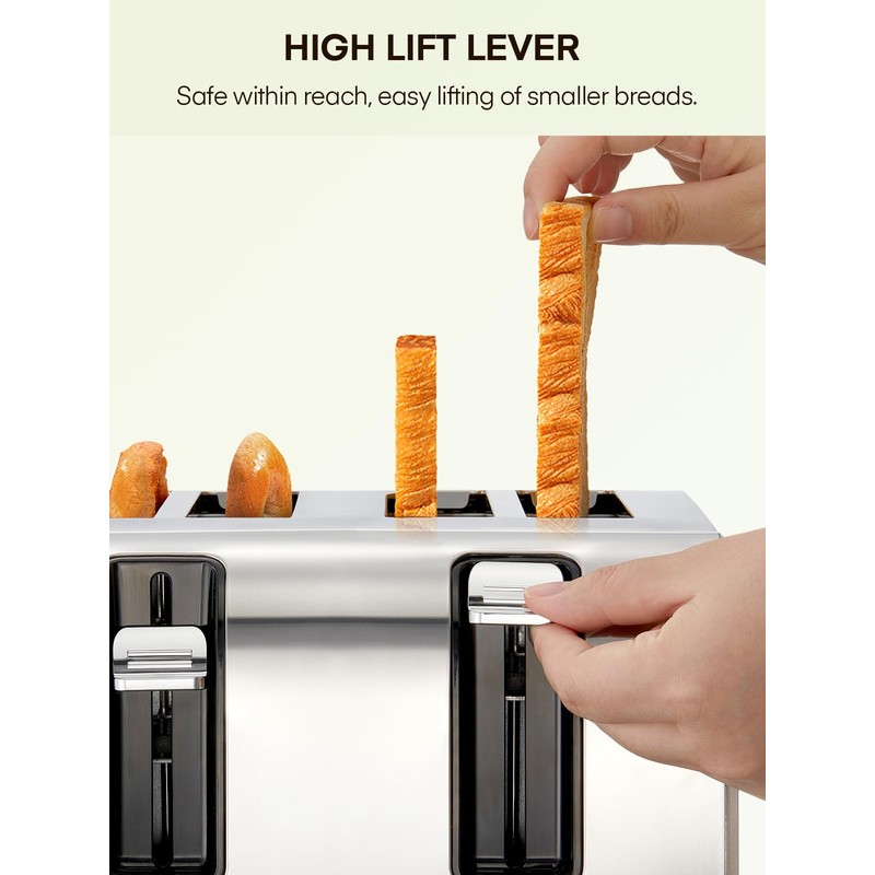 4 Slice Toaster, 1500W Extra-Wide Slot Toaster, for Bagel, Bread,
