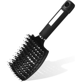 Xrten Hair Brush,Boar Bristle Paddle Hairbrush,Curved Vented Hair Comb for Women Wet/Dry Hair Smoothing Massaging Detangling,Blow Drying,Styling,Curling and Straightening(Black)