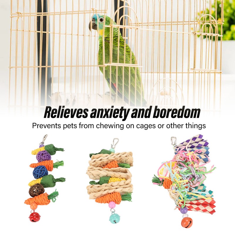3pcs Parrot Chew Toys Weave Carrot Corn Rattan Balls Shredded