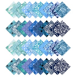 Soimoi Aaian Batik Print Precut 5-inch Cotton Fabric Quilting Squares Charm Pack DIY Patchwork Sewing Craft-Sea Green & Blues