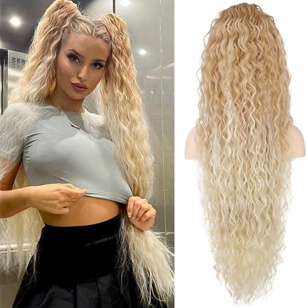 FDEETY 36 Inch Women's Hairpiece Ponytail Extensions Voluminous Wavy Synthetic
