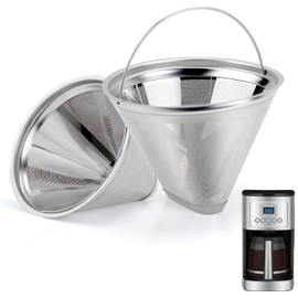 Paquete de 2 filtros de café reutilizables compatibles con la cafetera Cuisinart 12-14 tazas, filtros permanentes de cono inoxidable para Cuisinart DCC-3200NAS