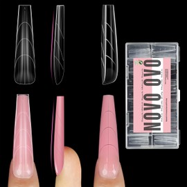 NOVO OVO Nail Dual Forms (Natural), konische quadratische (natürliche) Nagel-Doppelformen für Polygel-Verlängerung, XL XXL wiederverwendbare Vollabdeckungs-Acryl-Nägelformen, 150 Stück, 15 Größen