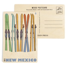 Skis in Snow, New Mexico (4x6 Birch Wood Postcards, 2-Pack Stationary, Rustic Home Wall Decor)