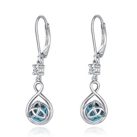 Turquoise Earrings Jewellery for Women 925 Sterling Silver Turquoise Celtic Knot Leverback Earrings Jewelry Boho Gifts, Sterling Silver