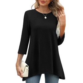Womens Tops Dressy Casual Shirts for Women Trendy Summer Tunic Tops for Women Loose Fit Dressy 3/4 Sleeve Black L