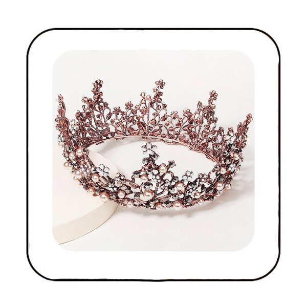 Brishow Jeweled Baroque Queen Crown Vintage Rhinestone Wedding Crowns and Tiaras Pearl Costume Party Hair Accessories for Women and Girls