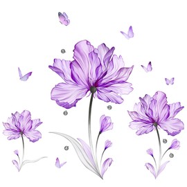 Purple Flower Butterfly Wall Stickers Removable Peel and Stick Murals Wall Decals for Living Room Bedroom Door Aisle Sofa TV Backdrop Wall Home Decor(Purple Flowers)