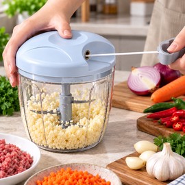 900ml Manual Food Chopper for Meal Prep – Stainless Steel Blades for Chopping Vegetables, Garlic & Meat