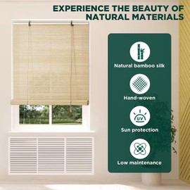 Bamboo Roller Blinds Shades,Outdoor Bamboo Roll Up,Vertical Lifting,Natural,Breathable,Waterproof Roller Shades for Privacy Protection,Sun Shade,Blackout,Ventilation,Easy Installation,38x72in（WxH