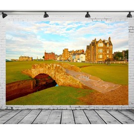CORFOTO 7x5ft Fabric Old Golf Course Photography Backdrop Scotland Swilcan Bridge at Sunset Background Beautiful British St Andrews Decorations Kids Travel Birthday Party Photo Studio Props