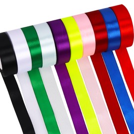 Rustark 10 Rolls Satin Ribbon Assortment Kit 10 Solid Colors 1 Inch x 24.6 Yards Double Face Fabric Satin Ribbon Gift Wrapping Ribbon for Gift Wrapping Bow Making Decor Crafts (2.5cm x 22.5m)
