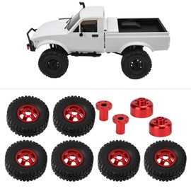 6Pcs RC Car Tires and Wheels with 24pcs Screws and Nuts, RC Soft Rubber Tires Tyre with Wheel Hub for WPL C14 C24 C34 C44 B14 B24 B16 B36 4WD Car Model (Red)
