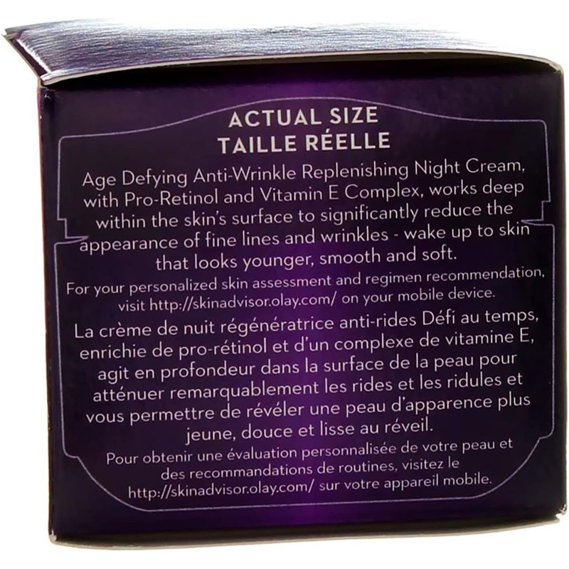 Crema nocturna antiarrugas OLAY Age Defying de 2 onzas, Paquete