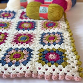 Summer Garden Granny Square Blanket Crochet Kit for Adults, with Yarn, Crochet Hook and Easy to Follow Pattern, Suitable for Beginners