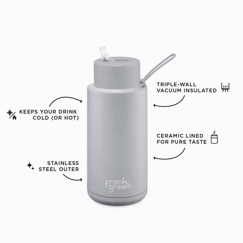 frank green Ceramic Reusable Bottle with Straw Lid, 34oz/1L Capacity