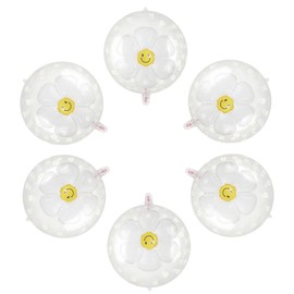 10 Pcs Daisy Balloons,Double-layer White Flower Transparent Foil Bubble Balloons Groovy Hippie Boho 60sParty Supplies for Baby Shower Anniversary Wedding Birthday Party,22 inch