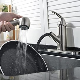 Kitchen Faucet with Pull Out Sprayer, Low Profile Stainless Steel Single Handle Brushed Nikcel Utility Laundry Sink Faucet 1 or 3 Hole Grifo De Cocina