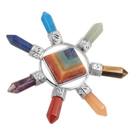 KYEYGWO 7 Chakras Reiki Healing Crystal Pyramid with 7 Chakras Crystal Dot, Energy Pyramid Hexagonal Quartz Crystal Pyramid Healing Stone Ornament for Home Decor, Chakra Balancing and Meditation