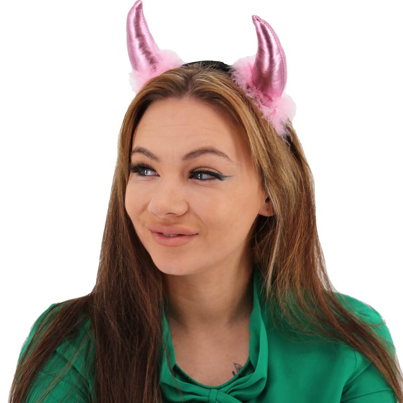 Pohotobooth Props Ltd Pink Devil Horns With Fur Headband