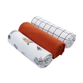 LAT Baby Swaddling Cloth for Newborns, Muslin Blanket, 90 x 90 cm, Set of 3, Cotton Baby Muslin Cloth, Burp Cloth, Baby Blanket, Baby Swaddle Blanket (Lock + Checked + Orange)