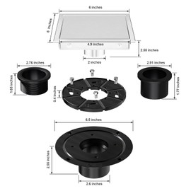 EXF Square Shower Drain 6 Inch Brushed Nickel with Tile Insert Grate, Stainless Steel Shower Floor Drain with Flange, Hair Catcher