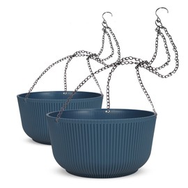 Dexceder 11.2 Inch Self Watering Hanging Planters Indoor Outdoor, Thickened Hanging Basket Flower Plant Pot (2 Pack, Blue)