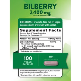 Nature's Truth Bilberry Extract Capsules | 2400mg | 100 Count | Non-GMO & Gluten Free Supplement