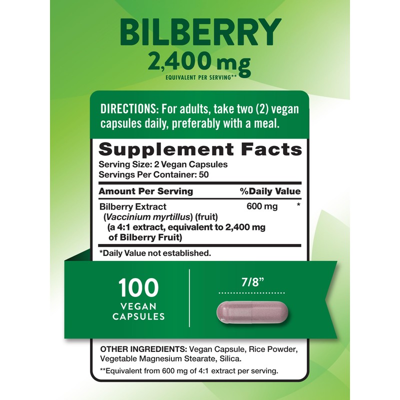 Nature's Truth Bilberry Extract Capsules | 2400mg | 100 Count