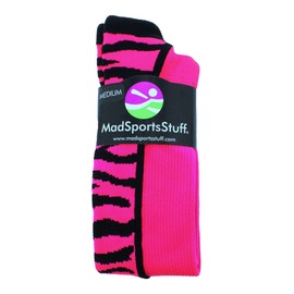 Crazy Socks with Safari Tiger Stripes Over the Calf Socks (Neon Pink/Black, Large)