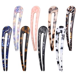 Maysing 8 Pack French Hair Pins Clips Cellulose Acetate Tortoise Shell U Shape Updo Hair Fork 2 Prong Bun Chignon Pin for Women Girls Vintage Hairstyle Accessories