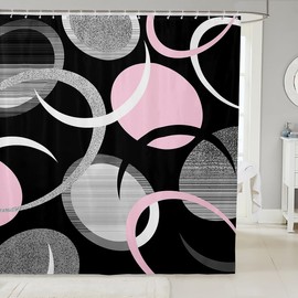 Feelyou Abstract Art Bath Curtain for Boys Girls 72"x72" Pink Gray Black Shower Curtain Waterproof Geometric Bathroom Window Drapes Modern Art Kids Bathroom Accessories Retro Decor