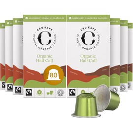 Cru Kafe Organic Half Caff Espresso Single-Serve Organic Arabica Coffee Pods (80 Pods) Compatible with Nespresso Original Line