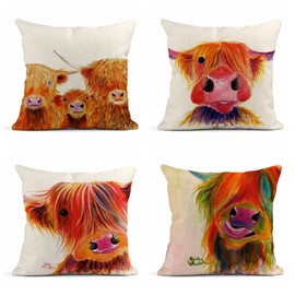 Set of 4 Polyester Cushion Covers 18x18 Inch Scottish Highland Cow Home Decor Cushion Covers Square Cushion Covers for Sofa Bed Couch