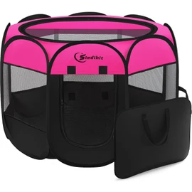 Siedihit Dog Playpen, Medium Puppy Pet Playpen, Dog Crate Tent Cage Indoor/Outdoor, Portable Pop Up Dogs Kennel Playpen with Carrying Case for Dogs/Cats/Rabbits, Hot Pink